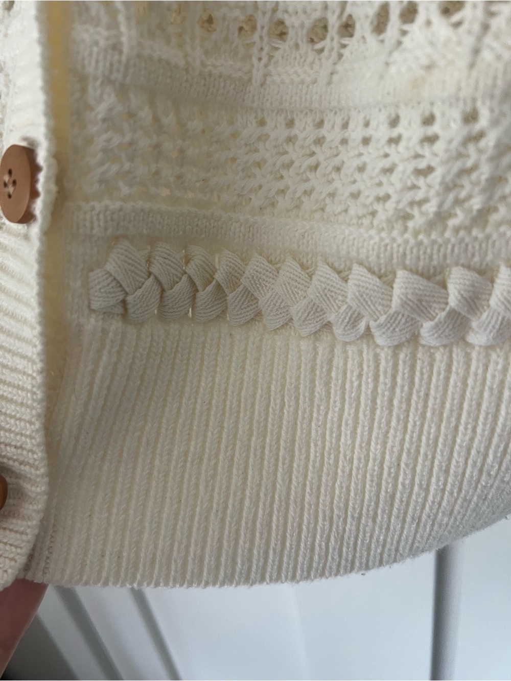 Sundance Travelers Cardigan Cream Open Knit Cotton Blend Sweater M - Picture 6 of 12